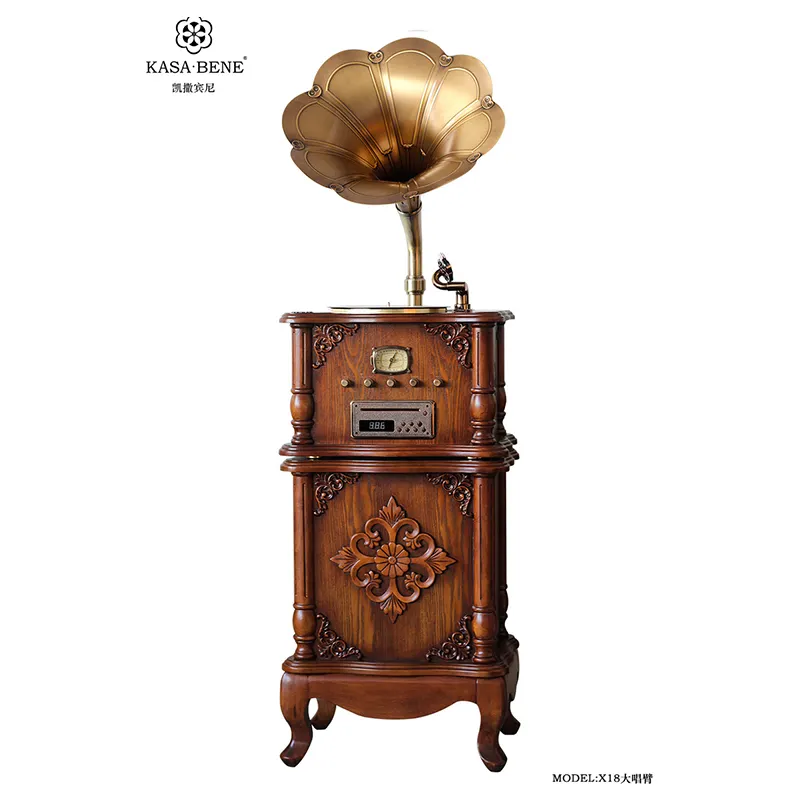High End Wooden Antique Reproduction Gramophone Record Player with Horn