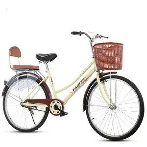 Old model 26inch adult bicycle cheap comfort city bikes compact city bike 26 bicicleta de ciu with basket and rear seat