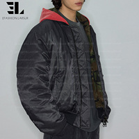 Blouson Bomber Matelassé Réversible en Nylon Ripstop Camouflage LARSUR, Effet Délavé, Coupe Courte, Style Pilote