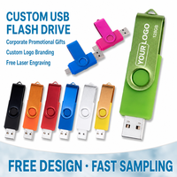 Clé USB pivotante en métal double Type-C OTG, interface USB 3.0, de 16 Go à 256 Go, pour la vente en gros