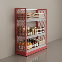 Étagères de magasin de proximité modulaires King Display 2026 à 3 niveaux en métal, rouge et blanc, avec panneau mural en maille, revêtement en poudre époxy haute résistance