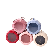 Pochette ronde mini en PU brillant à motif bonbon, avec fenêtre transparente, attache porte-clés, fermeture éclair, pour cosmétiques et monnaie