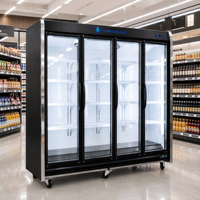 Réfrigérateur vertical commercial à 4 portes pour boissons, avec unité de condensation à distance, dessus plat et refroidissement par ventilateur