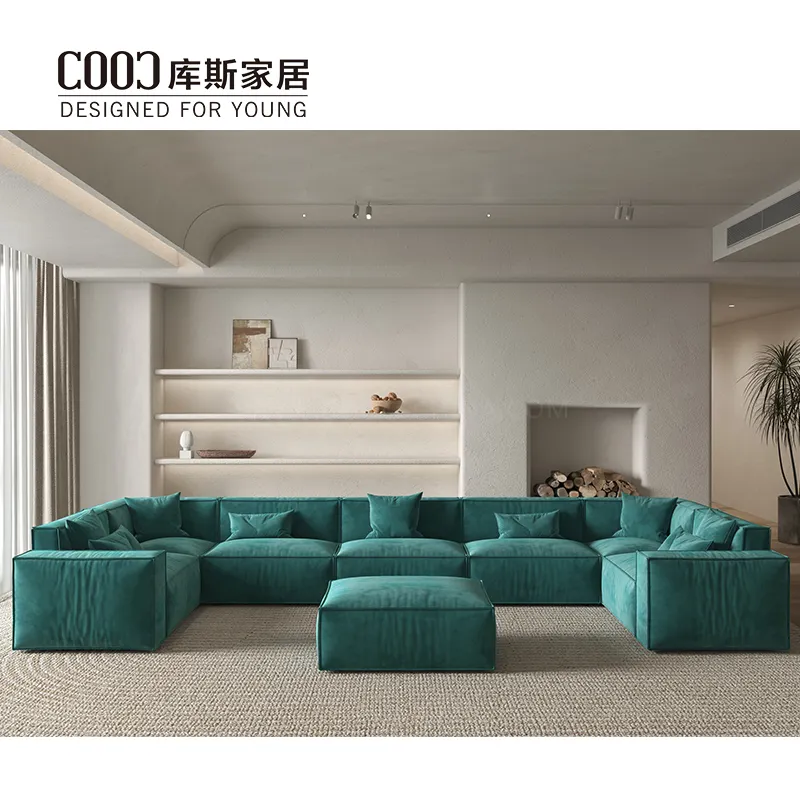 Conjunto de sofá moderno de luxo, conjunto de sofá moderno de estilo italiano com montagem em tecido modular de forma u para sofá de sala de estar