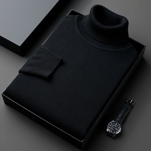 Pull d'hiver décontracté pour hommes Top col haut tricoté ample couleur unie polyvalent nouveau <span class=keywords><strong>logo</strong></span> teint uni lavé <span class=keywords><strong>sur</strong></span> le devant - Product Image 2
