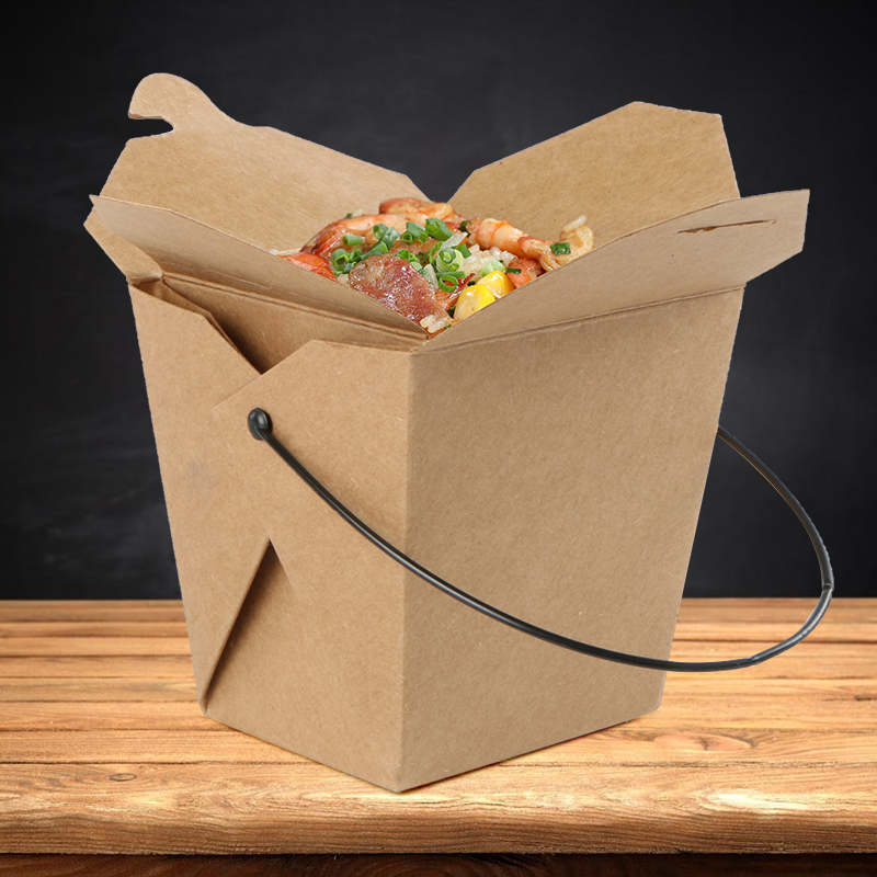 Custom printed disposable kraft packaging for food takeout takeaway rice chinese noodle packing paper box with your logo