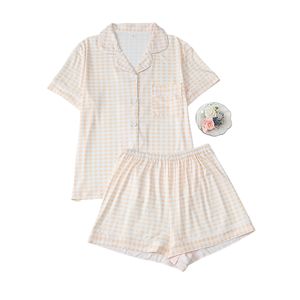 Conjunto de <span class=keywords><strong>Pijama</strong></span> de Dos Piezas para Mujer, Color <span class=keywords><strong>Rosa</strong></span>, Estampado de Fantasma y Murciélago de Halloween, Cuello con Muescas, Botones, Poliéster Suave, Ropa de Dormir Personalizada, Tallas Grandes - Product Image 6