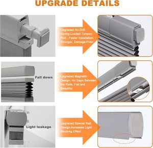 ستائر خلوية معتمة بدون أدوات أو حفر من بيرسيلوكس، ستائر خلية النحل بدون حبال علوية/سفلية سهلة التركيب للنوافذ الداخلية باللون الرمادي بعرض 18 بوصة - Product Image 2