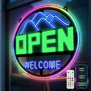 Letrero LED Abierto Redondo de 16x16 Ultra Brillante con Control por Aplicación, Pantalla de Bienvenida para Bar, Oficina, Uso Promocional - Product Image 1