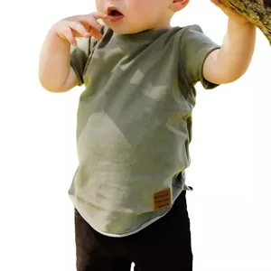 קיץ ילדים בנים ובנות כותנה סקופ מכפלת קצר שרוול טי חולצה מקרית ארוך חולצות