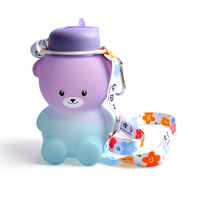Gourde Déco pour Enfants Ours Dégradé Gobelet à Boire Givré Sans BPA Portable École Bouteilles d'Eau en Silicone pour Enfants avec Paille