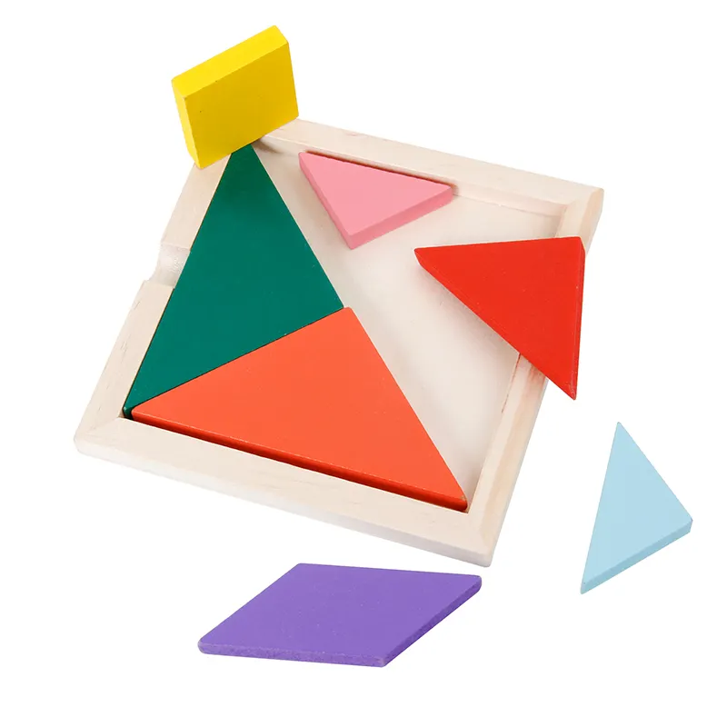 Quebra-cabeças de 7 peças, tangram, novos jogos, brinquedo, fabricante de madeira colorido de alta qualidade, venda direta, madeira, para crianças