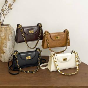 2026 New Vintage Oil Wax Pu Leather Shoulder <strong>Bag</strong> for Women Luxury Chain Crossbody Handbag Retro Designer Style Clutch Purse - Product Image 1