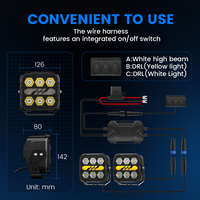 Projecteur LED carré 5 pouces 59W 12000LM Blanc Jaune DRL Lumière auxiliaire 9-30V 6000K Aluminium moulé sous pression Étanche IP68 IP69K
