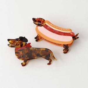 Pinces à cheveux en acétate Qianjin en forme de <span class=keywords><strong>teckel</strong></span> et de hot-dog - Lot de pinces à cheveux amusantes en forme de chien-saucisse en acétate - Product Image 4