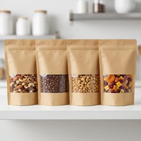Sachet Doypack Personnalisé en Papier Kraft avec Fenêtre Transparente et Fermeture Zip, Vente en Gros pour Emballage Alimentaire, Snacks et Noix