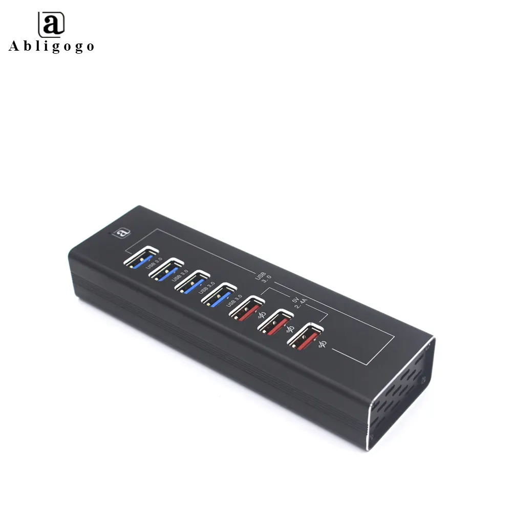Aluminum alloy 7 Ports Usb/Type c 3.0 Powered Hub 3 ports smart charger Conversion Cable for Computer and mac