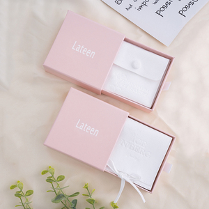 Pink Personalized Logo Jewelry Packaging Box Custom Cardboard Sliding Drawer <b>Paper</b> Box with Velvet Pouch for Ring - Product Image 1
