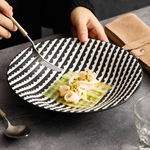 Assiette profonde en céramique gaufrée d'usine à motif végétal moderne Assiette alimentaire occidentale <span class=keywords><strong>Vaisselle</strong></span> d'hôtel haut sens Plat de petit déjeuner - Product Image 1