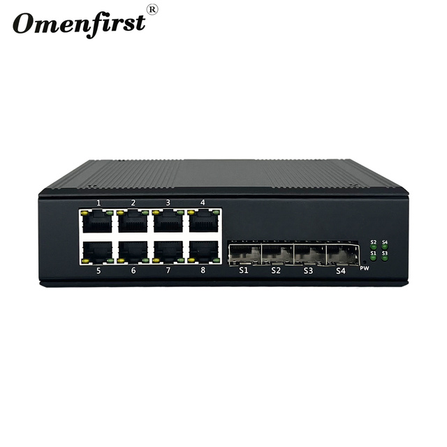 8 Port 4 SFP 10G Industrial POE Fiber Switch Gigabit Ethernet DIN Rail Mount IP40 Protection DC10~52V 4K MAC Address
