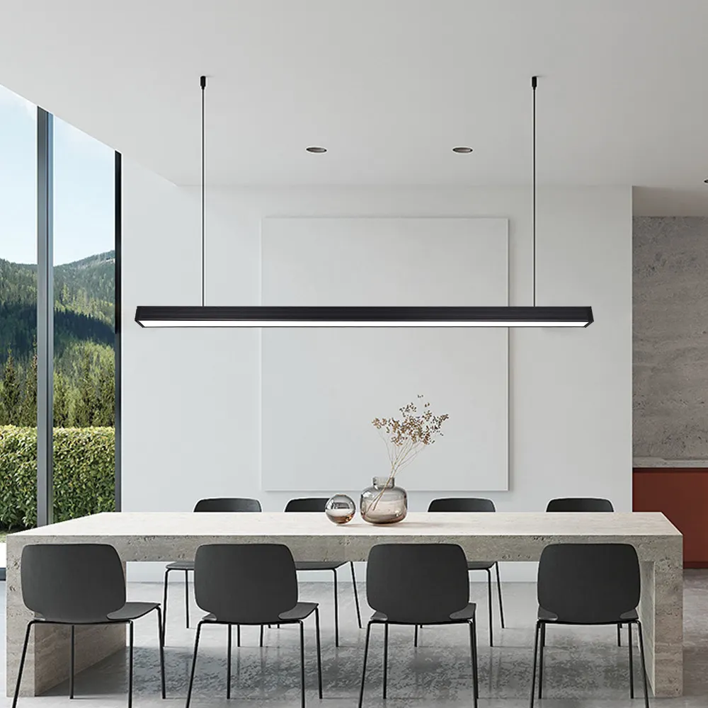 Nice dining room black led linear pendant light modern led office light hanging fixture linear light for indoor room