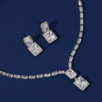 Collier de boucles d'oreilles en zircon en alliage de cuivre plaqué rhodium, édition coréenne, rectangulaire et polyvalente, 2 pièces