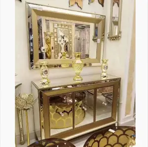 Hot Sale Gespiegelde Meubels Woonkamer Kast Console Tafel Luxe Gouden Spiegelbuffet Voor Home Hotel Decor