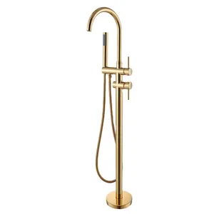 Fanwin Luxury Bath floor mounted style Golden Floor Standing Bathroom Bathtub Faucet