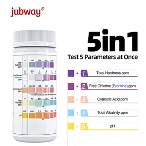 Vente en gros d'usine, bandelettes de test de la qualité de l'eau de piscine et de spa 5 en 1, <span class=keywords><strong>chlore</strong></span> libre, acide cyanurique, dureté totale, <span class=keywords><strong>pH</strong></span> - Product Image 4
