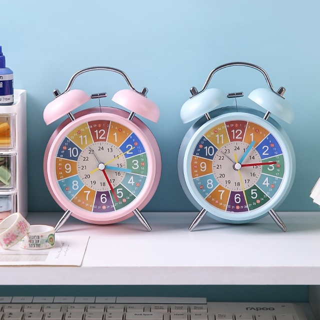 Iron Art Dual Bell Alarm Clock Retro Pointer Digital Table Clock for Students Kids Bedside Wake-up Timer