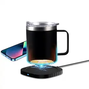 2024 best quality 55 degree coffee mug warmer with wireless charger metal cup heater 15W wireless charger
