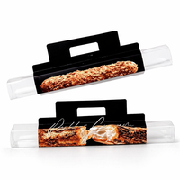 Boîte de boulangerie rectangulaire transparente personnalisée en PET avec poignée pour croissants longs, pâtons de pâte feuilletée, rouleaux Yaki, baguettes, pains à hot-dogs