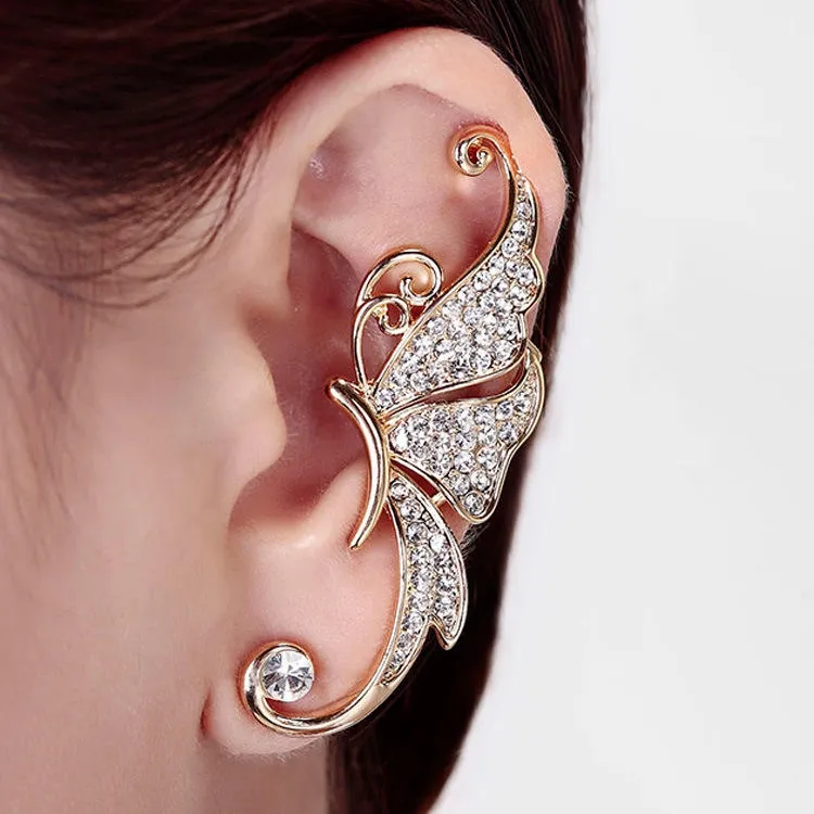 Mode cristal grande déclaration sans aiguille papillons oreille clip boucles d'oreilles pour les femmes sans piercing