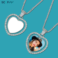 Colliers pendentifs rotatifs double face en alliage de zinc vierge pour sublimation, en forme de cœur, pour impression par transfert thermique de logo, photo, bijoux, cadeau