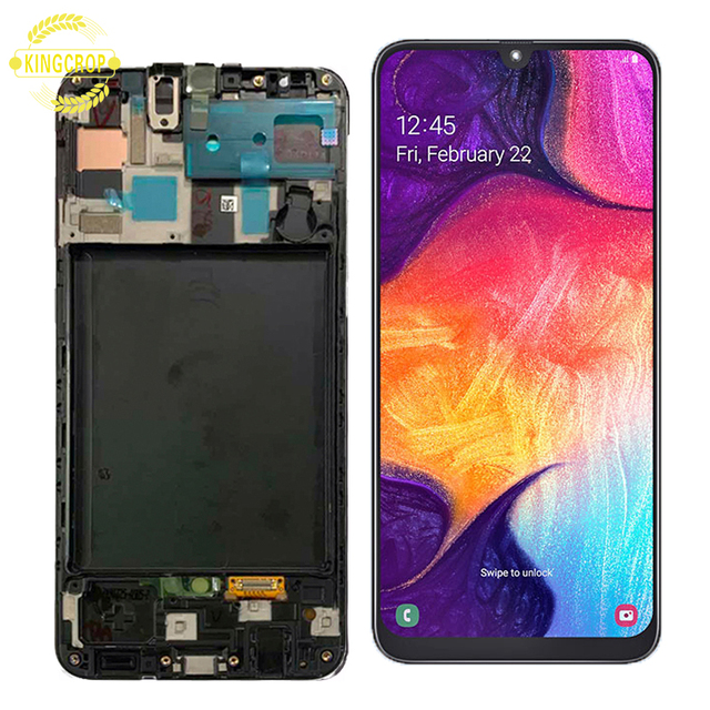 Super Amoled for Samsung Galaxy A50 A505 Mobile Phone LCDs, for Galaxy A50 A505 Touch Screen, for Samsung A50 Display With Frame