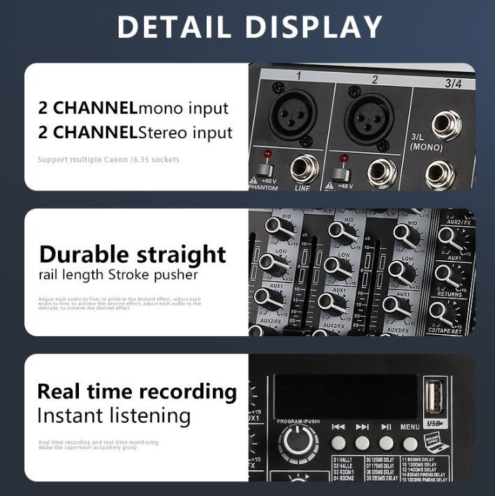 Xtuga KP4 4 Channel Audio Mixer Console with Bluetooth & 16
