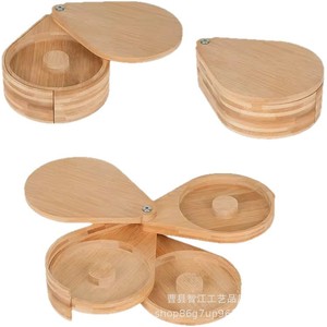 Caja giratoria de bambú de tres niveles para condimentos, portátil, para jugos y cócteles, de madera maciza - Product Image 1