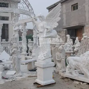 正方形の図の装飾品プレハブのヨーロッパの大理石の彫刻鳩の像と西洋の白い大理石の石の天使