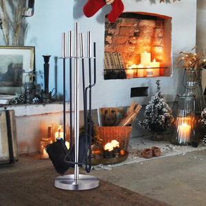 Vente flash : Ensemble d'outils <span class=keywords><strong>pour</strong></span> foyer moderne en métal, 5 pièces, accessoires de nettoyage <span class=keywords><strong>pour</strong></span> foyer <span class=keywords><strong>à</strong></span> <span class=keywords><strong>bois</strong></span>, pinces, brosse, utilisation intérieure/extérieure - Product Image 1