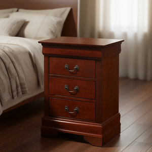 Mesa de Noche de Madera de Cerezo con 3 Cajones, Mueble de Almacenamiento Tradicional para Dormitorio - Product Image 2