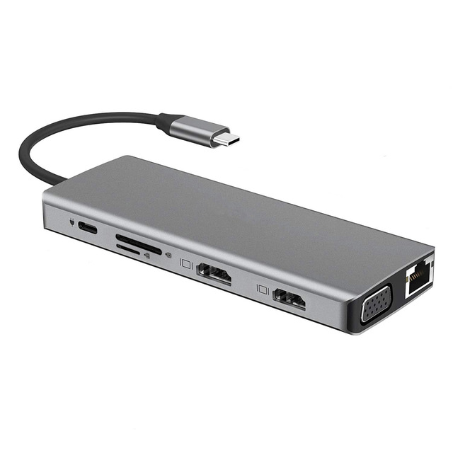 USB 3.0 Type C Hub 12-Port Dock Station with 60Hz 4K 30Hz Support Speed Adapter for 5Gbps Data Transfer HDMI Connector Home Use