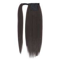 SOKU postiche synthétique noir naturel de 26 pouces pour les femmes Clip-in Extension de queue de cheval Wrap avec Style Yaki pour les cheveux longs et raides