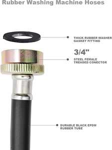 Manguera de entrada flexible de goma negra para lavadora con doble conexión hembra de latón - Product Image 4