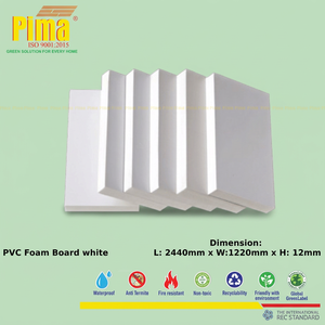 แผ่นโฟมพีวีซี WPC เป็นมิตรกับสิ่งแวดล้อม ยี่ห้อ Pima หนา 12 มม. ความหนาแน่น 0.6 กรัม/ซม.³ สีขาว แผ่นโพลีไวนิล สำหรับเฟอร์นิเจอร์ห้องน้ำ - Product Image 1