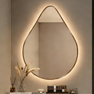 Achat en gros de miroirs intelligents à LED muraux avec cadre en aluminium et interrupteur tactile, ensemble de miroirs en forme de goutte d'eau - Product Image 1