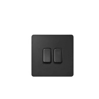 Saklar tuas tombol hitam retro Inggris, dua bukaan kontrol tunggal saklar dinding panel logam soket UK seperti listrik
