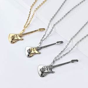 Collar de guitarra eléctrica, colgante unisex de acero inoxidable, joyería de regalo - Product Image 2