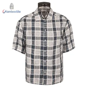 Groothandelsprijs Heren Heren Donkerblauw/Wit Plaid 63% Polyester37 % Viscose Garen Geverfd Geruit Shirt Voor Heren