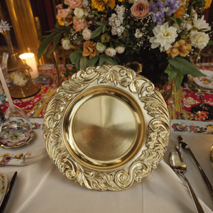 Assiettes de présentation dorées de luxe en plastique PP durable, directement de l'usine, <span class=keywords><strong>pour</strong></span> mariages et événements, échantillon gratuit, vente en gros - Product Image 1