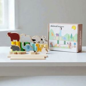 Balance Changing Game Natural Wood Stacking Toy Kit Colorful Column Blocks Lovely <b>Animals</b> Shape Balance Toy - Product Image 1